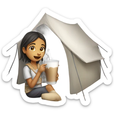 Girl drinking Karak milk in a tent  sticker