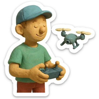 claymation style drone pilot with visible fingerprints and pastel colors sticker