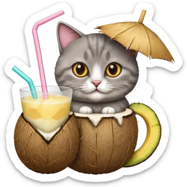 British short hair cat with pina colada drink sticker