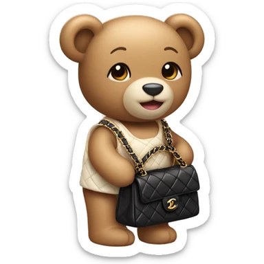 Cute teddy bear holding a Chanel bag sticker