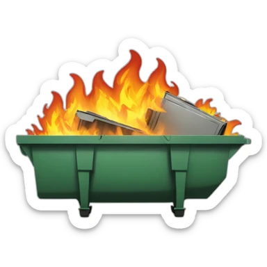 dumpster fire with burning computers sticker