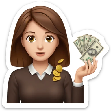 Woman in brown hair throwing money sticker