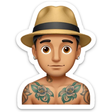 Tattooed gangster guy with hat sticker