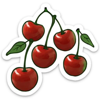 3D style cluster of shiny red cherries with green stems sticker