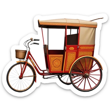 ​Cinematic Realistic Cyclo Rickshaw, depicted as a classic manually operated tricycle-style rickshaw with a simple, rustic design and intricate details, rendered with realistic textures and natural urban lighting that captures its cultural charm and timeless functionality, sticker