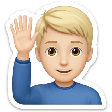a boy waving and saying hi sticker