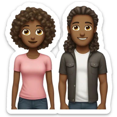 Guy with curly hair and straight hair brunette girl sticker