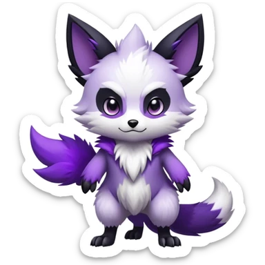  High quality Cute Cool Kawaii edgy Chibi Fur-Sona Purple fur, white belly, white tail-tip, black legs, black ears, Fakemon-Digimon-creature-animal-vernid-hybrid Full Body, facial markings sticker