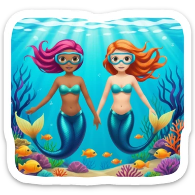 2 mermaids with snorkel mask free diving  sticker