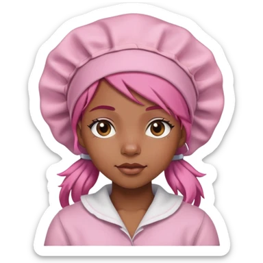 Black girl with a pink hair Bonnet on and a smug look on her face sticker
