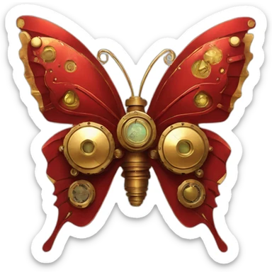 Red metal and gold steampunk butterfly sticker
