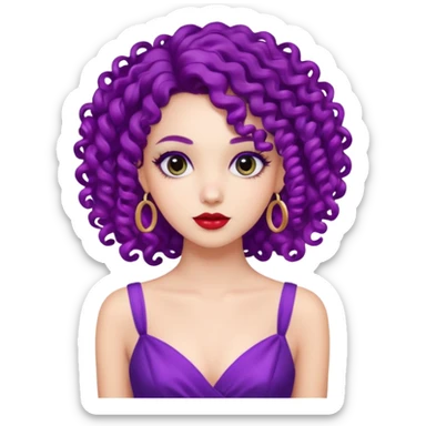 Fashion Model with Purple Curls, red dress sticker