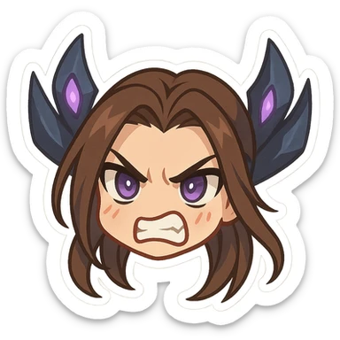 Kaisa from League of Legends, angry emote, chibi style, only head, more exaggerated anger sticker