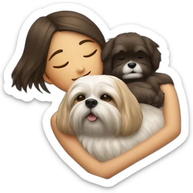 Human girl and shih dog sleeping on couch sticker