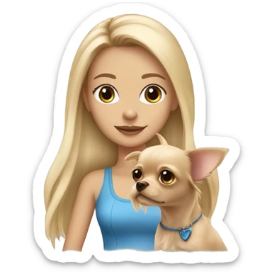 long blonde haired girl blue eyes walking yorkie and chihuahua   sticker