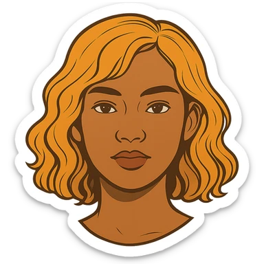human girl head, medium tanned skin, wavy shoulder-length orangish yellow hair, style 1 sticker