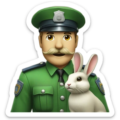 green man with mustash and a policecap holding a rabit sticker