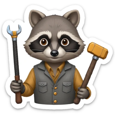 blacksmith racoon holding hammer sticker