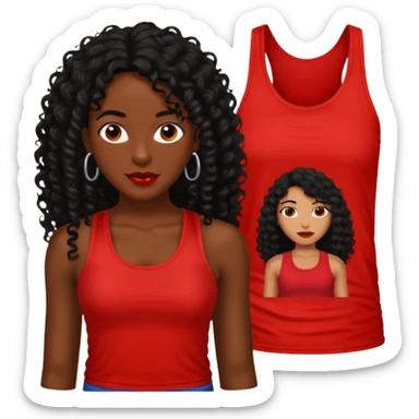 Rozonda Chilli Thomas medium dark skin long black curly hair, red tank top sticker