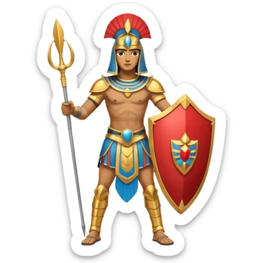 fullbody egyptian ancient soldier with spear and golden armor, gold spear, gold shield, gold helmet, only gold colors, no red or blue sticker