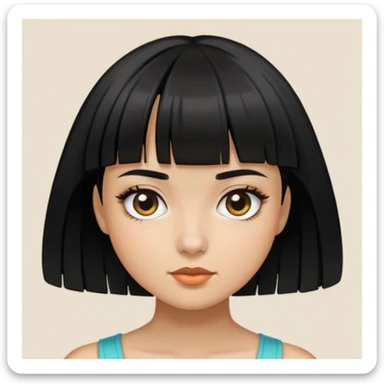 Chica con cabello corto y flequillo de color negro y piel canela sticker