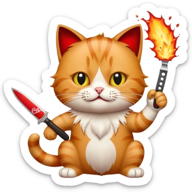 Make a picture of a Coca-Cola cat, exploding with a knife on top of it sticker