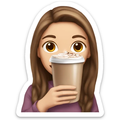 white girl with brown long hair and a hot chocolate sticker