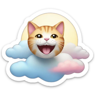A cat on a cloud smiling into the sun pink and blue skies sticker