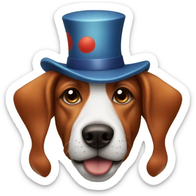 Dog with clown's nose and red hair and hat sticker