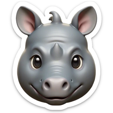 Cinematic Cute Rhinoceros Portrait Emoji, Head tilted playfully and inquisitively, featuring a rugged, glossy slate-gray hide with a gentle, rounded horn and round, sparkling eyes filled with curious wonder, Simplified yet irresistibly adorable features, highly detailed, glowing with a warm, friendly glow, high shine, affectionate and mighty, stylized with a touch of ancient charm, bright and endearing, soft glowing outline, capturing the essence of a mischievous yet loving rhinoceros, so playful it feels like it could stomp out of the screen and into your arms! sticker