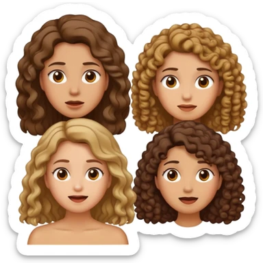 Embarrassed face with hand up, then three different female emojis: woman with long hair, short hair, and curly hair sticker