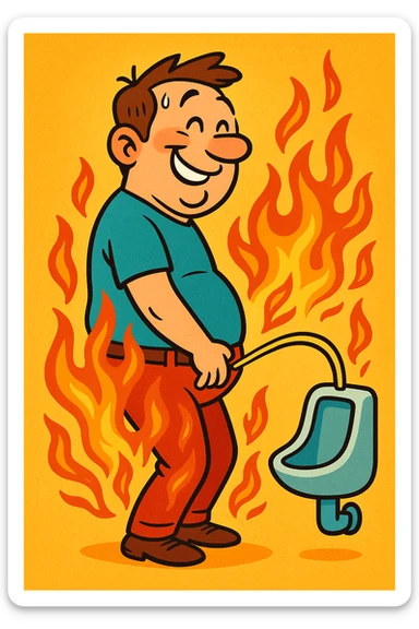 Uomo che fa Pipì, brucia calorie, come se fosse un termogenico in italiano sticker