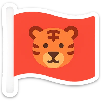 red flag with a stylized tiger face in the middle, graphic and modern, no text sticker