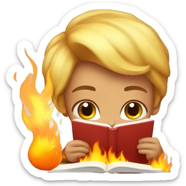 cute student studying hard with big fire sticker