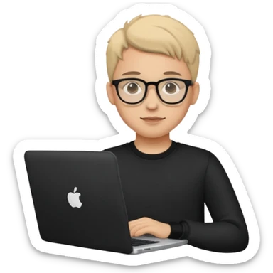 un estudiante con lentes y su laptop Y ROPA NEGRA sticker