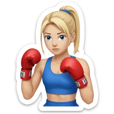 Rubia de ojos azules boxeo con pelo recogido y mostrando cuerpo sticker