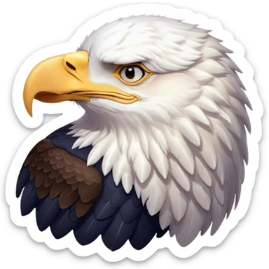 Meme-Worthy Cute Sleeping American Eagle Portrait Emoji, Head resting peacefully with a contented smile, showcasing a broad, stately form with eyes gently closed in serene slumber and a striking contrast of white head and dark body, Simplified yet adorably endearing features, highly detailed, glowing with a soft, drowsy majestic light, high shine, relaxed and utterly lovable, stylized with an air of playful laziness, soft glowing outline, capturing the essence of a sleeping American eagle that feels destined to become the next viral icon of adorable rest! sticker
