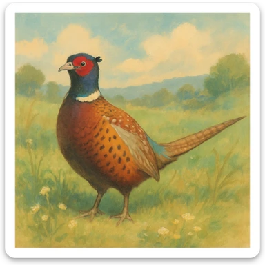 ringneck pheasant, soft and painterly, ghibli style sticker