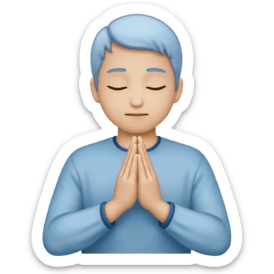 Two hands in prayer pose, muted blue outline, beige fill, soft glow, apple emoji style, PNG, transparent background sticker