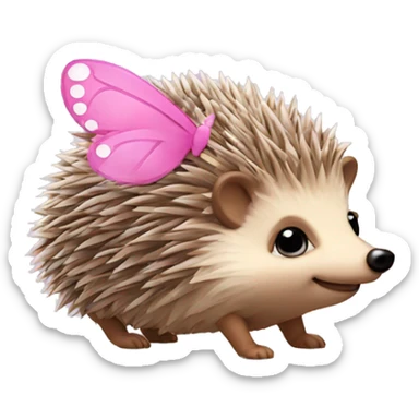 a hedgehog with pink butterfly wings and pink nose sticker