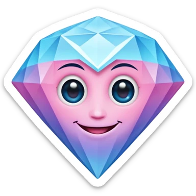 A cheerful diamond logo with a black outline and a smiling face, set against a pastel gradient of pink, blue, and lavender. Smaller diamonds surround it, forming a larger diamond pattern. Playful yet sleek, perfect for branding, digital media, sticker