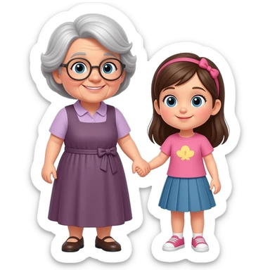 Grandma and girl holding hands
 sticker