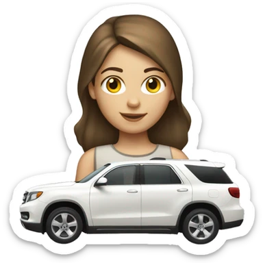 Brown hair Caucasian girl in a white SUV sticker