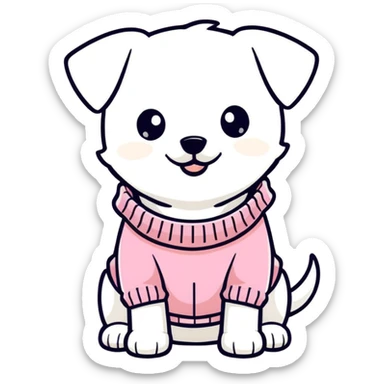 Cute white dog wearing a pink sweater sticker