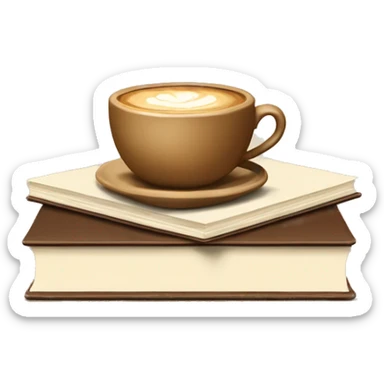beige cup of coffee on top of a small stack of brown and beige books sticker