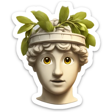 Emoji of an ancient young Greek statue, in VR headset, with a laurel wreath on head, DIGITAL UNIVERSITY sticker