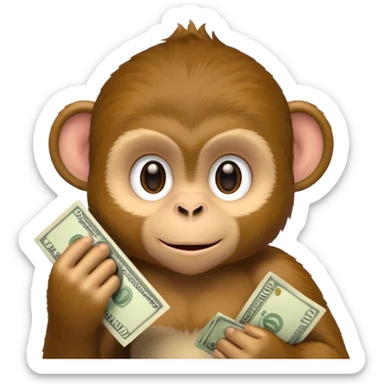 monkey holding money on sholdue sticker