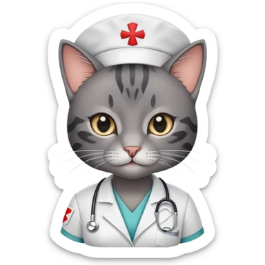 Tabby grey & black cat in nurse uniform  sticker