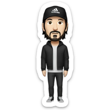 short haired and no mustache keanu reeves with a black addidas cap sticker
