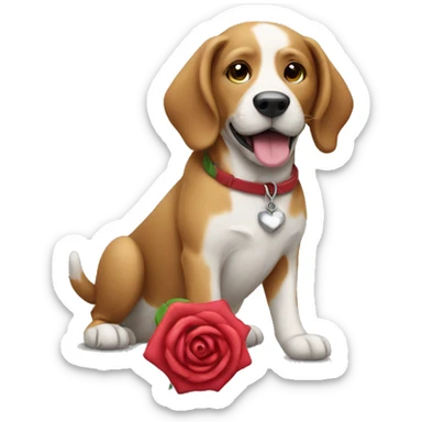 Dog holding a rose toy sticker